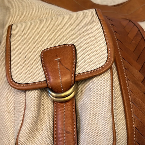 Cole Haan Vintage Stylish Tan Leather Cream Canvas Women's Bag Satchel Weekender - Picture 7 of 7